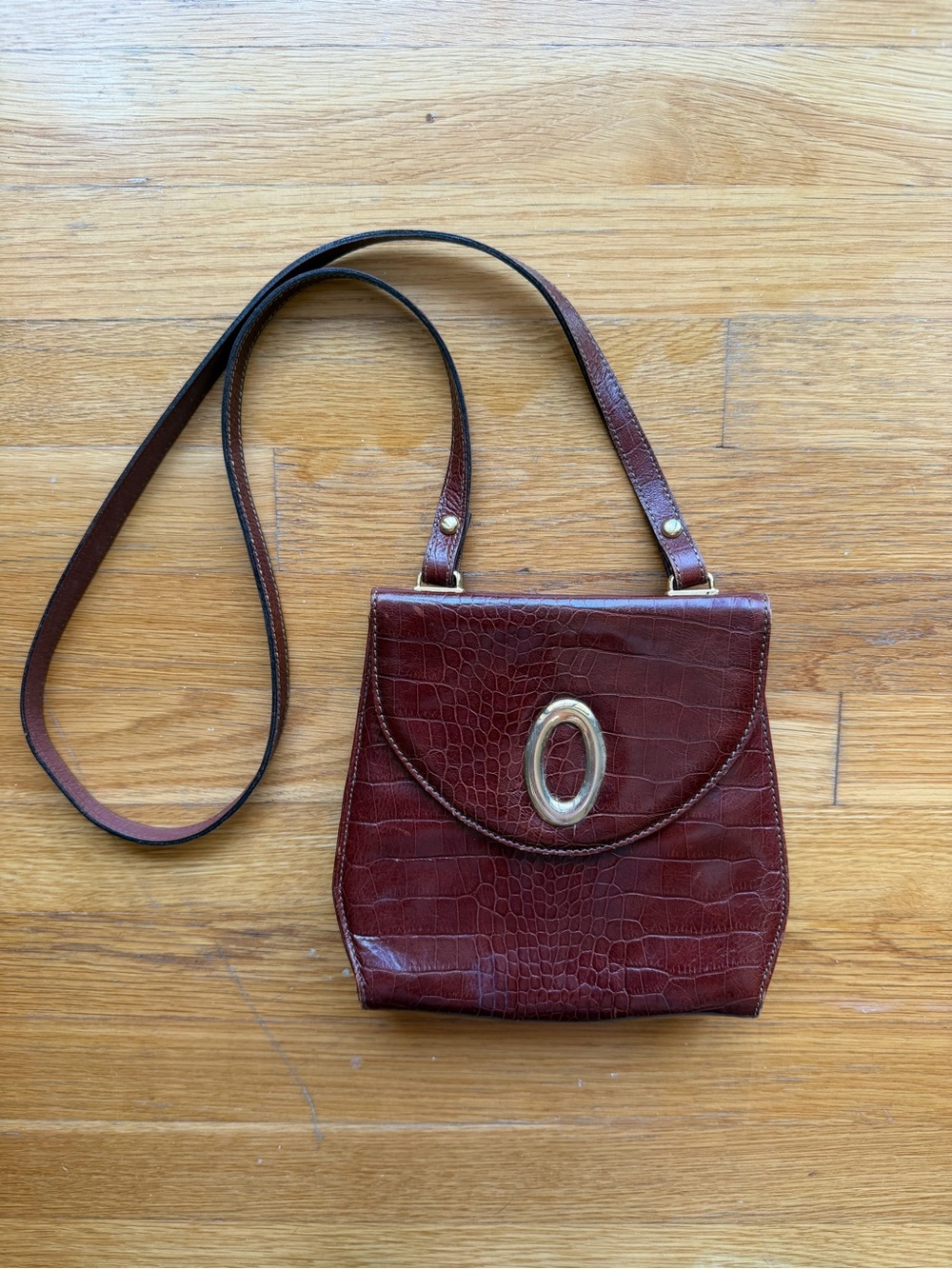 Vintage Francesco Biasia Genuine Leather Brown Croc Crossbody Shoulder Bag